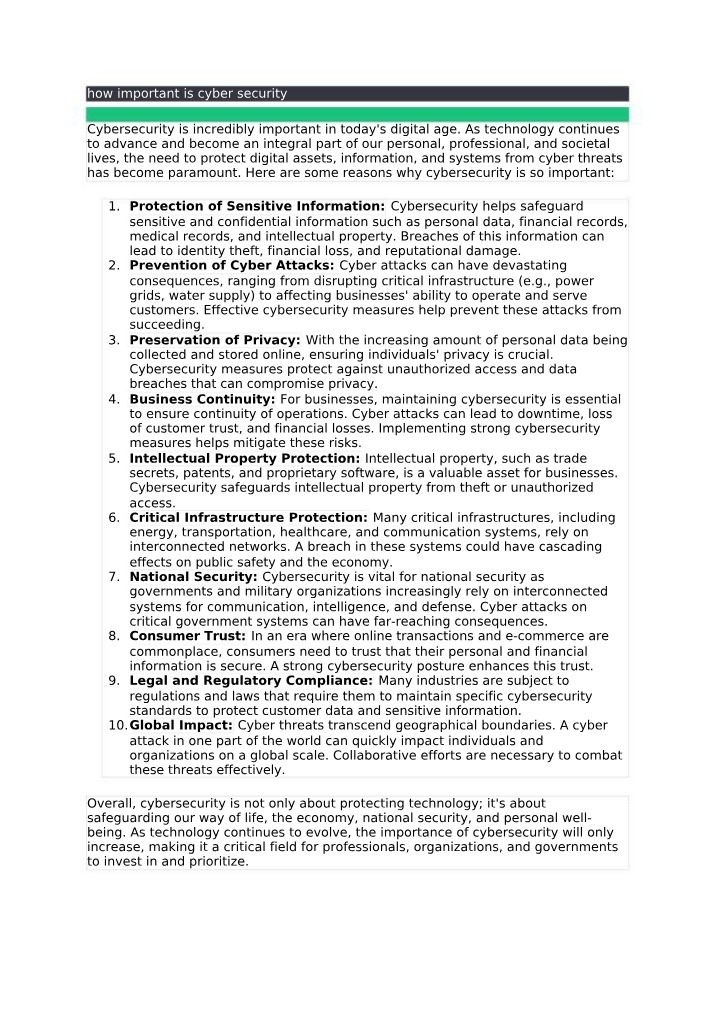 Cybersecurity - The Importance of Protecting Information