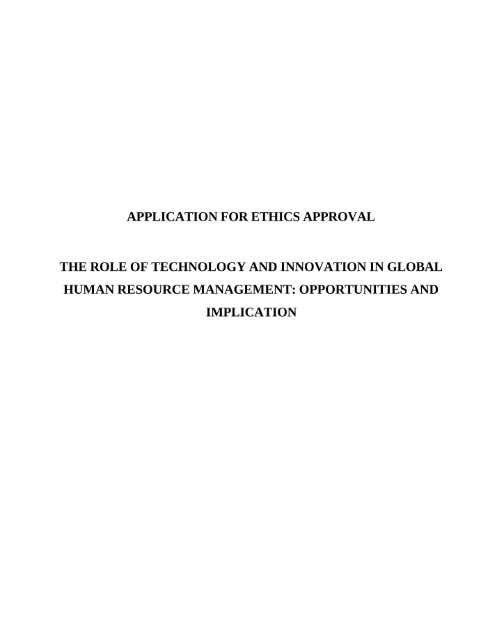 Global HR Management - Role of Technology and Innovation