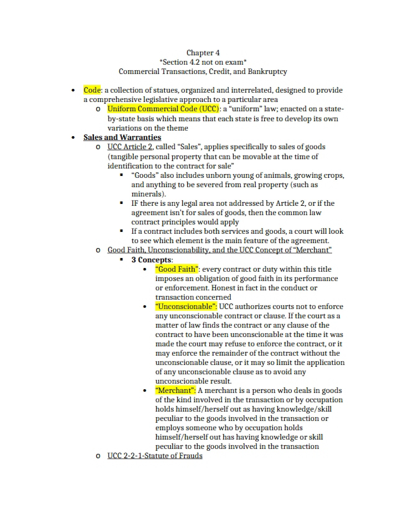 Bankruptcy, Credit, and Commercial Transactions