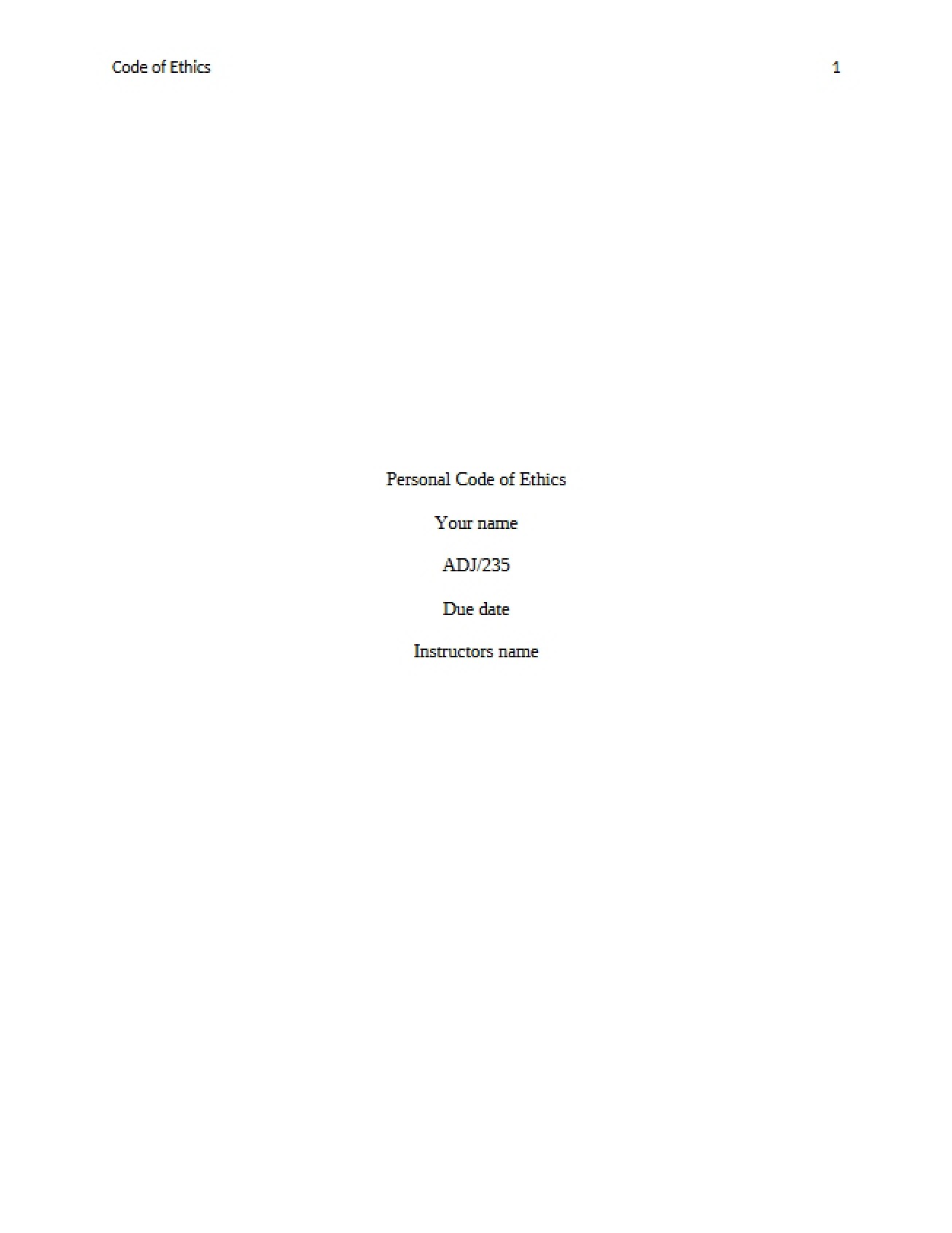 Personal Code of Ethics