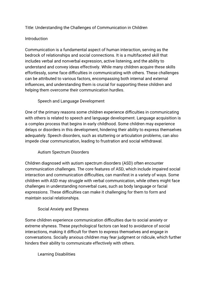 Communication Challenges in Children