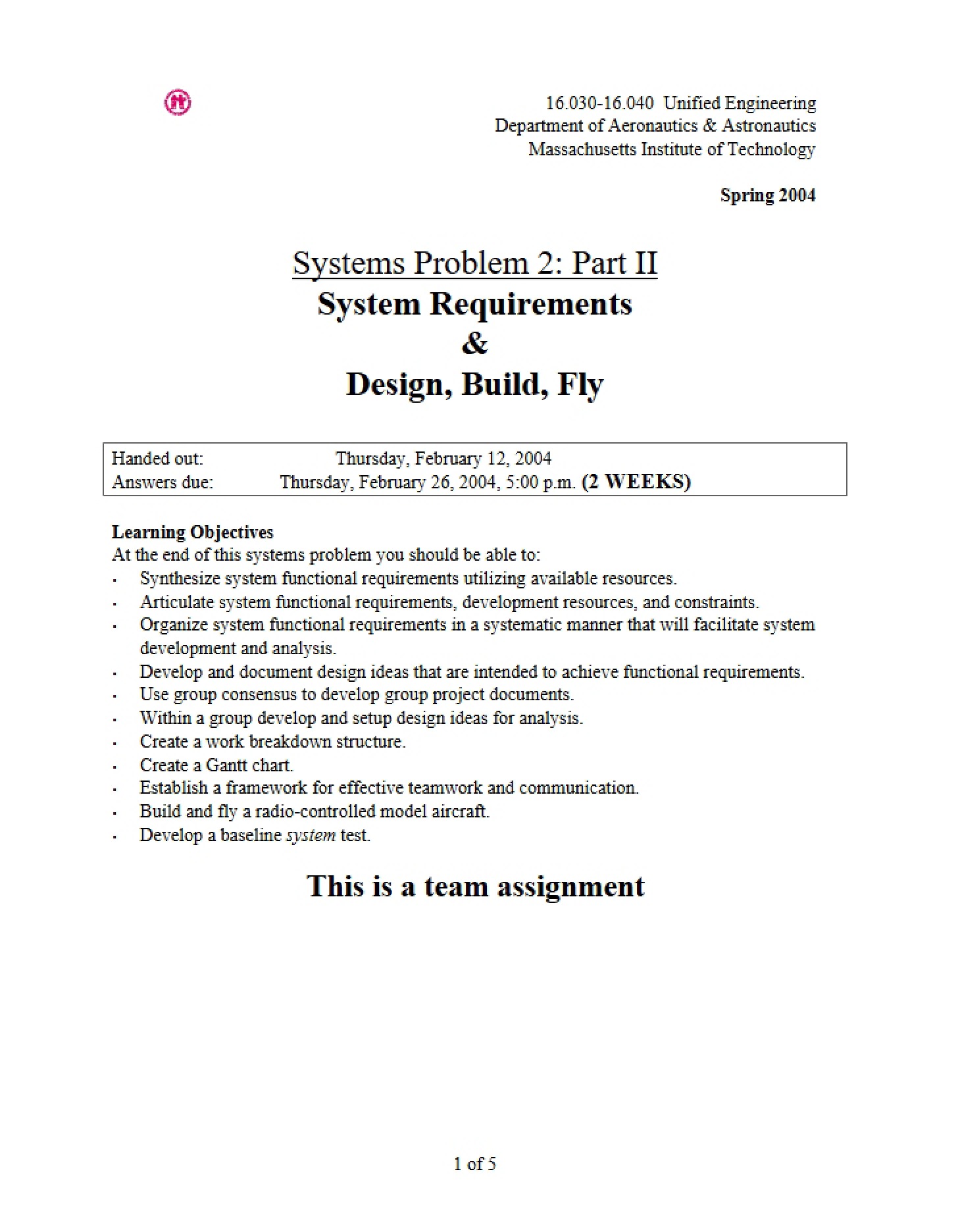 Design, Build, Fly System Requirements