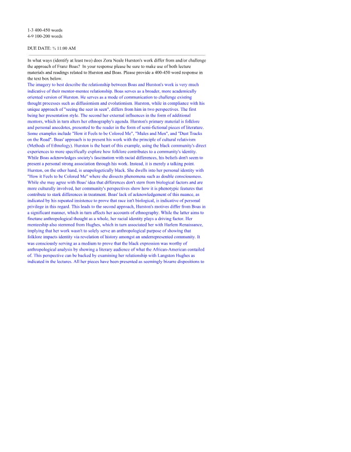 Zora Neale Hurston vs. Boas - Differences and Challenges