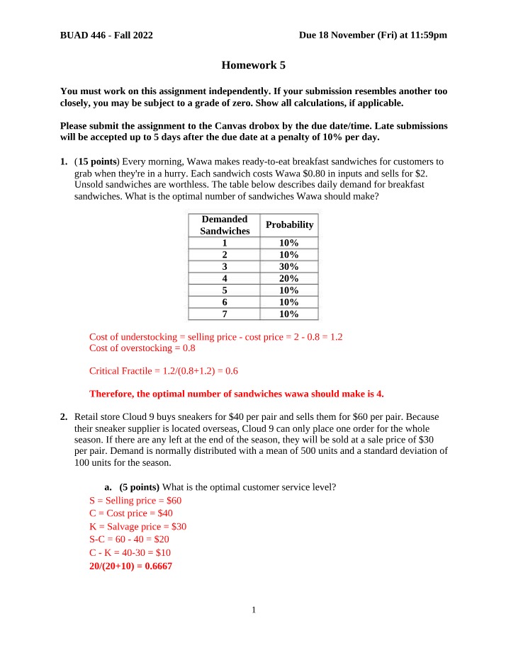 Operations Management Homework 5