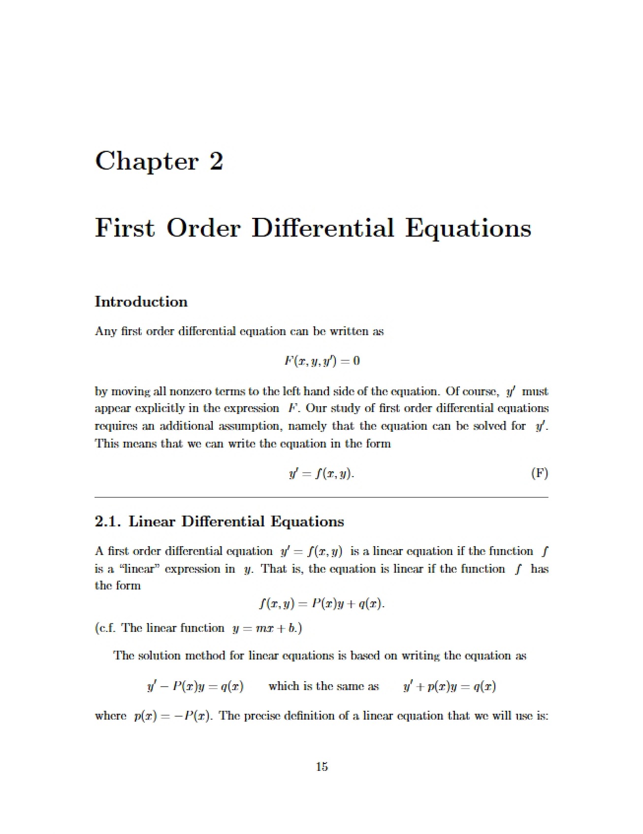 Chapter Two Undergraduate Math Survey