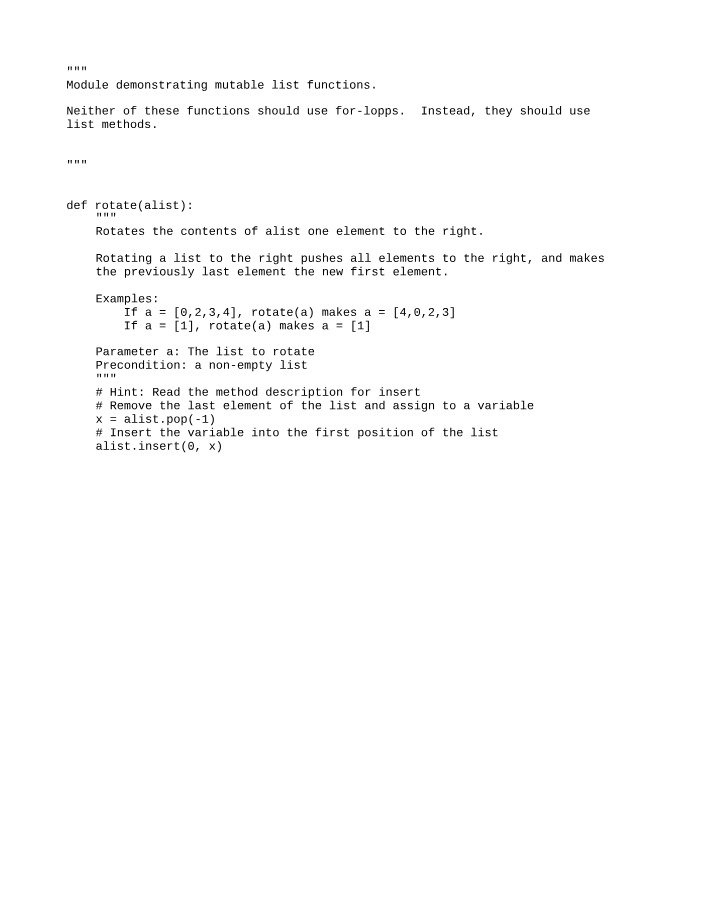 Implementation and Examples for Rotating List Elements Right