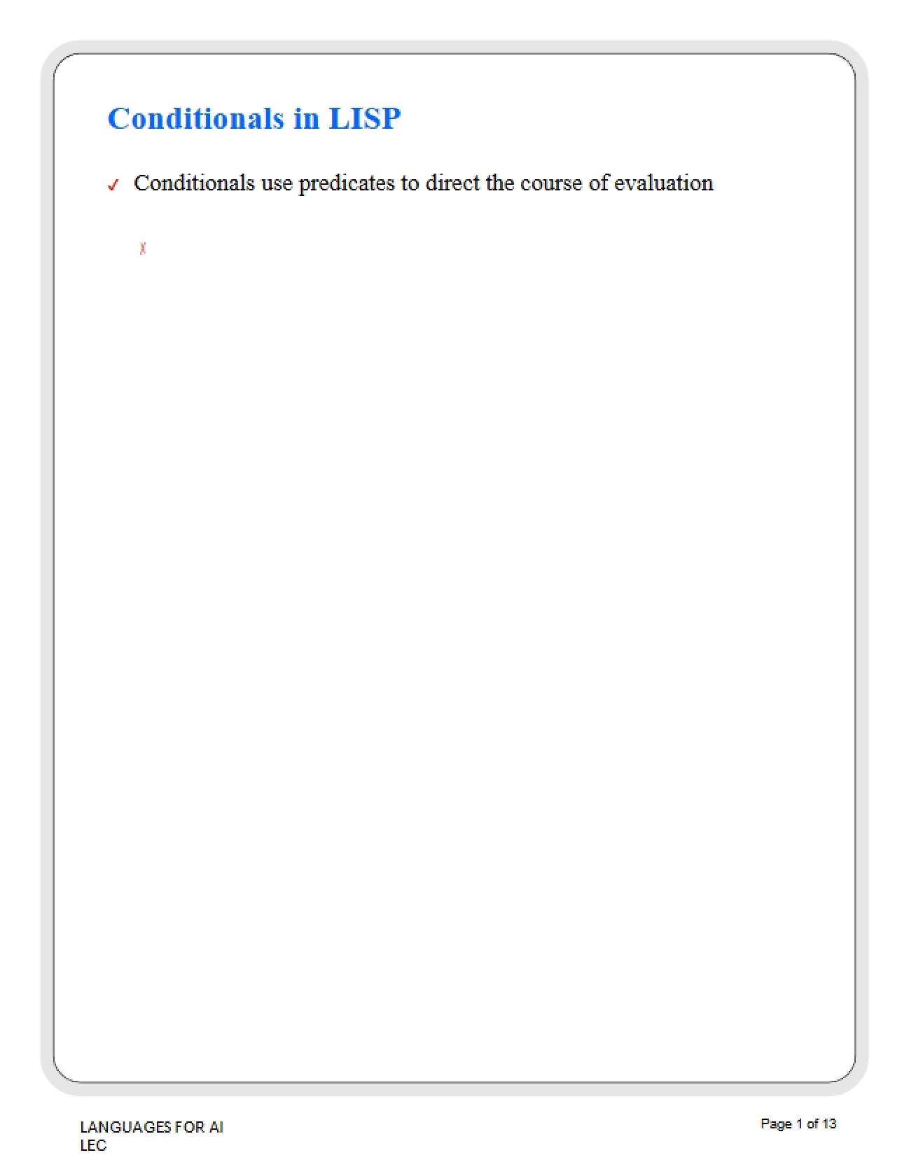 LISP Language Conditionals