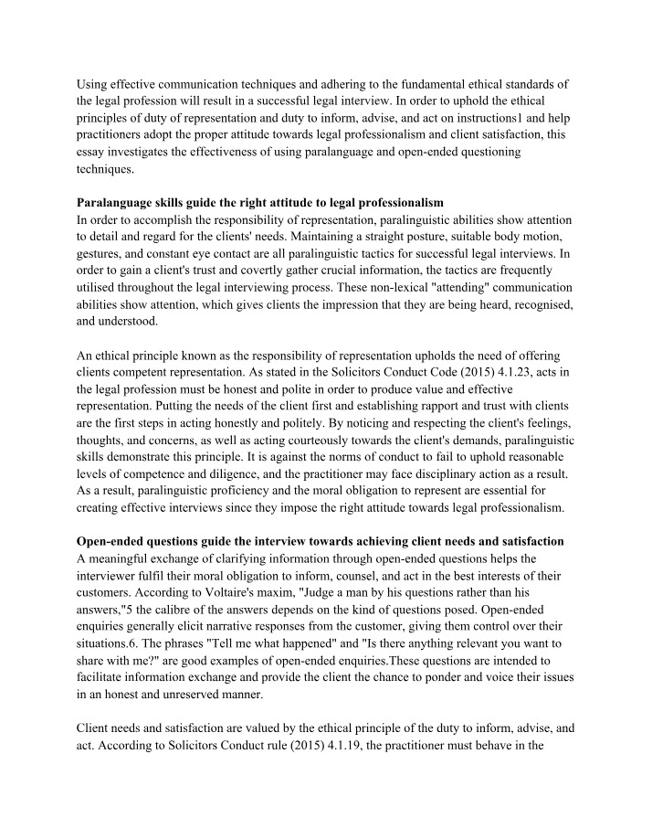 Legal Interviewing Essay (LAWS1100)