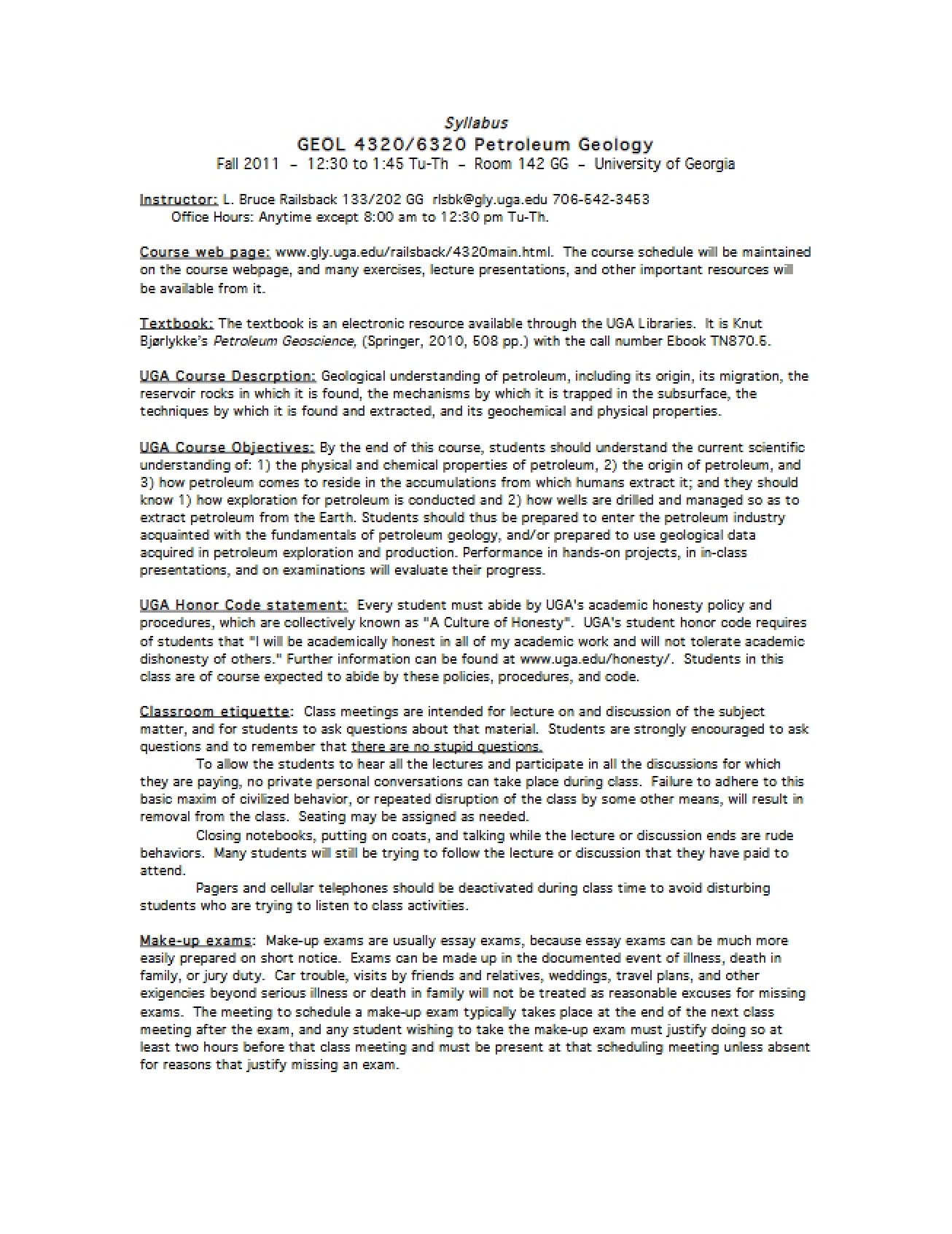 Syllabus for Fall 2011