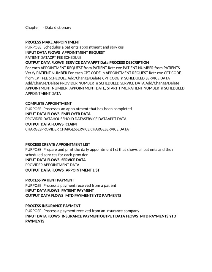 Scheduling Appointments and Payments - Data Dictionary