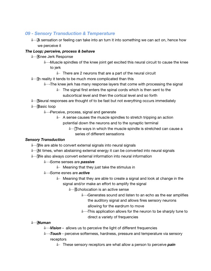 Sensory Transduction - Converting External Signals