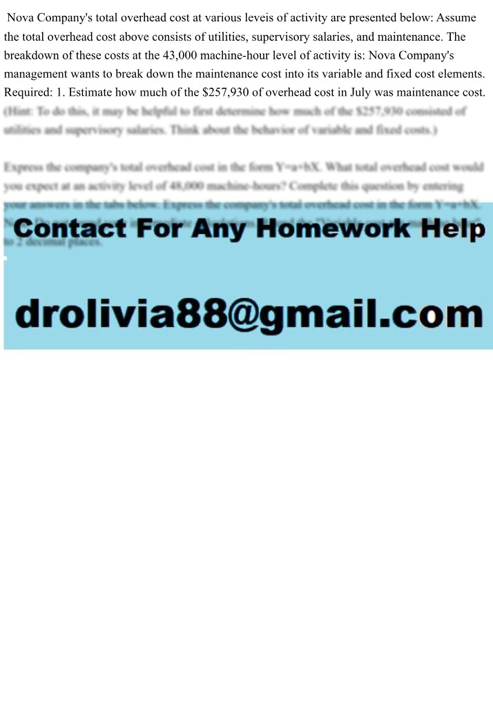 Overhead Cost Analysis Exercise - Nova Company