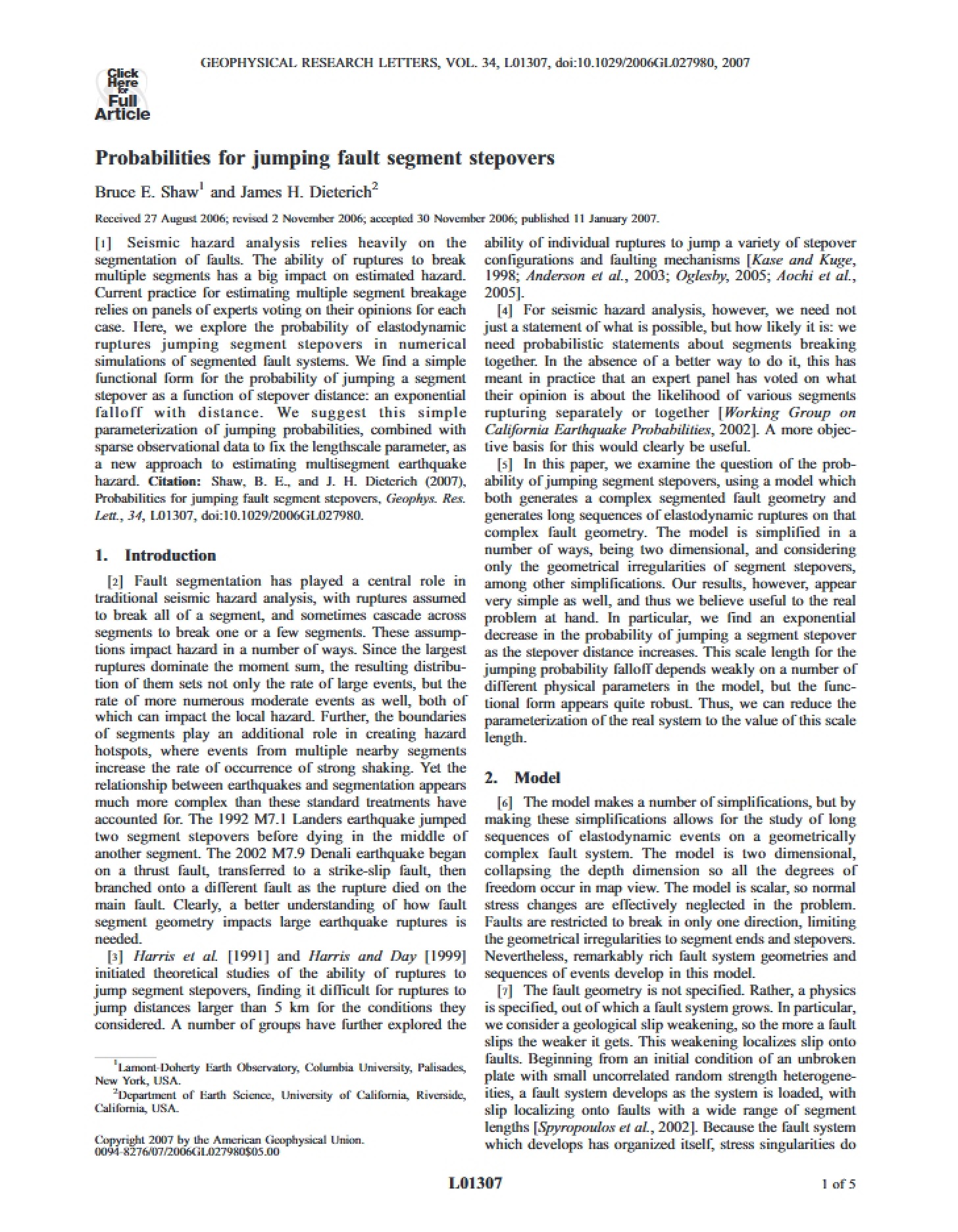 Fault Segment Stepovers Jumping Probabilities