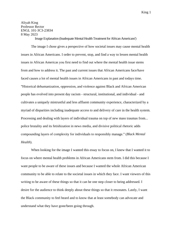 Inadequate Mental Health Treatment for African Americans - Image Explanation