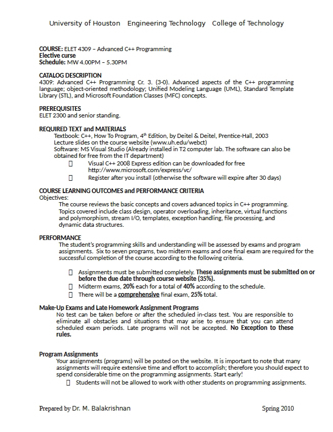 Object-Oriented Programming Syllabus