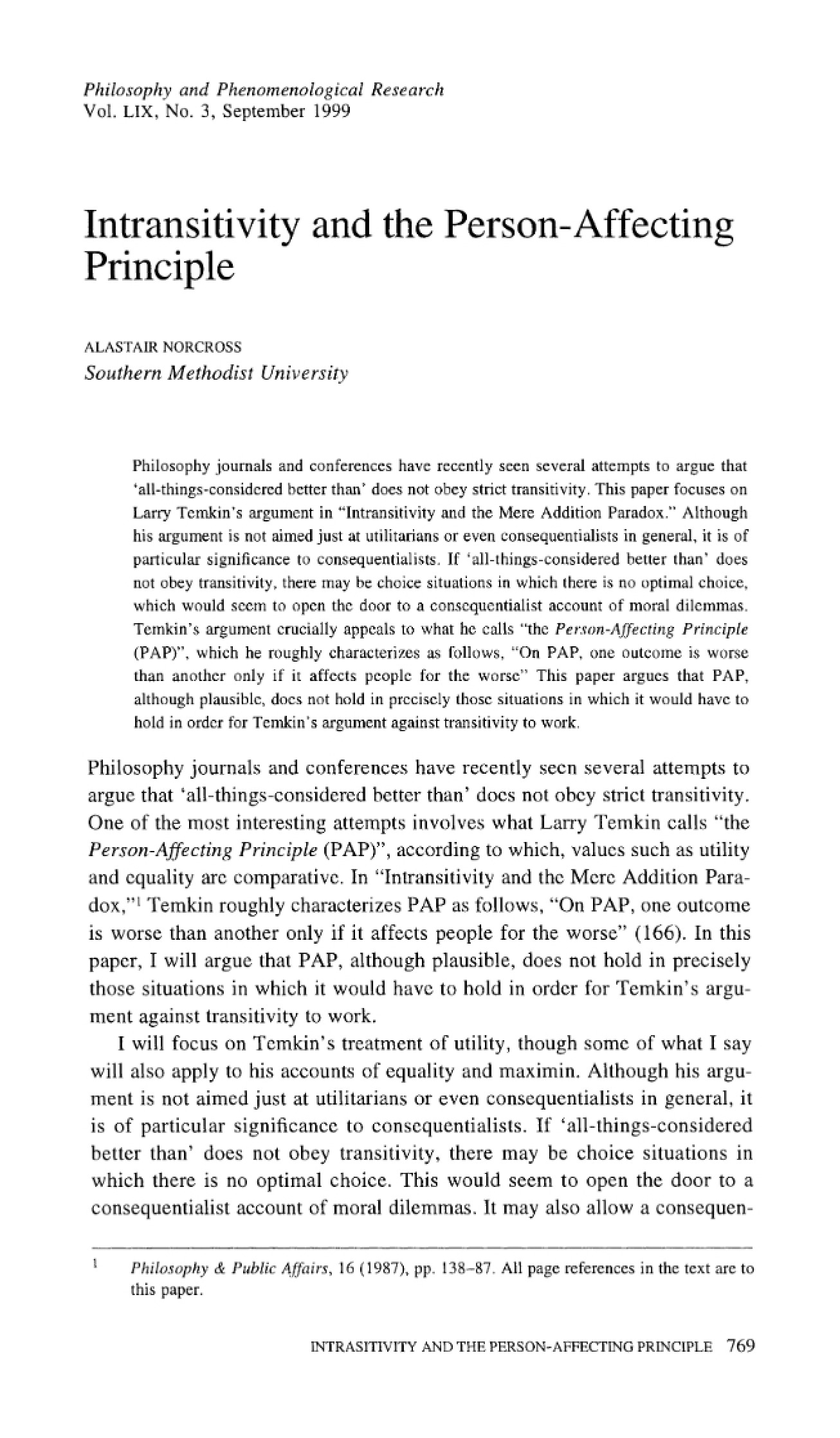 Intransitivity and the Person-Affecting Principle (Second Instance)
