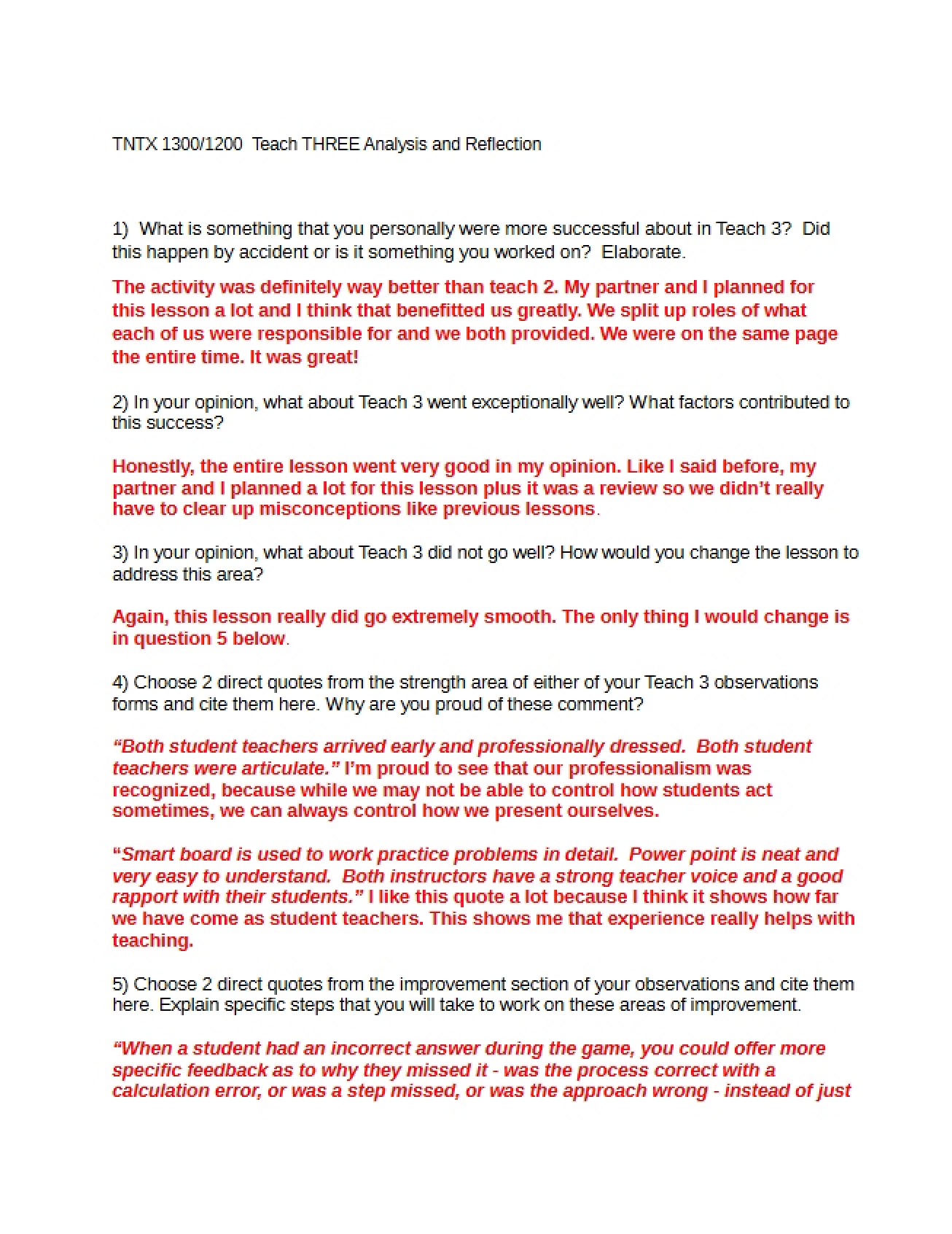 Reflection and Analysis of Teach 3
