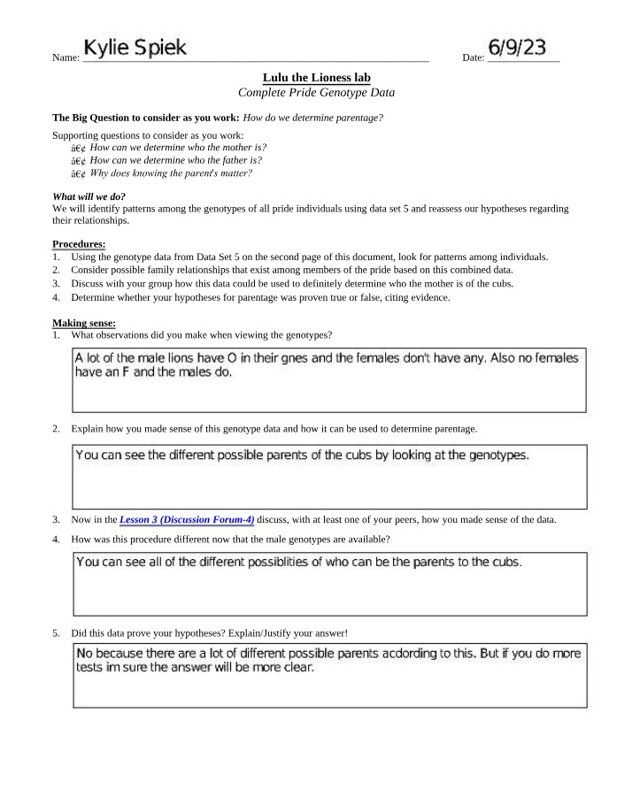 Lulu the Lioness Lab - Pride Genotype Data