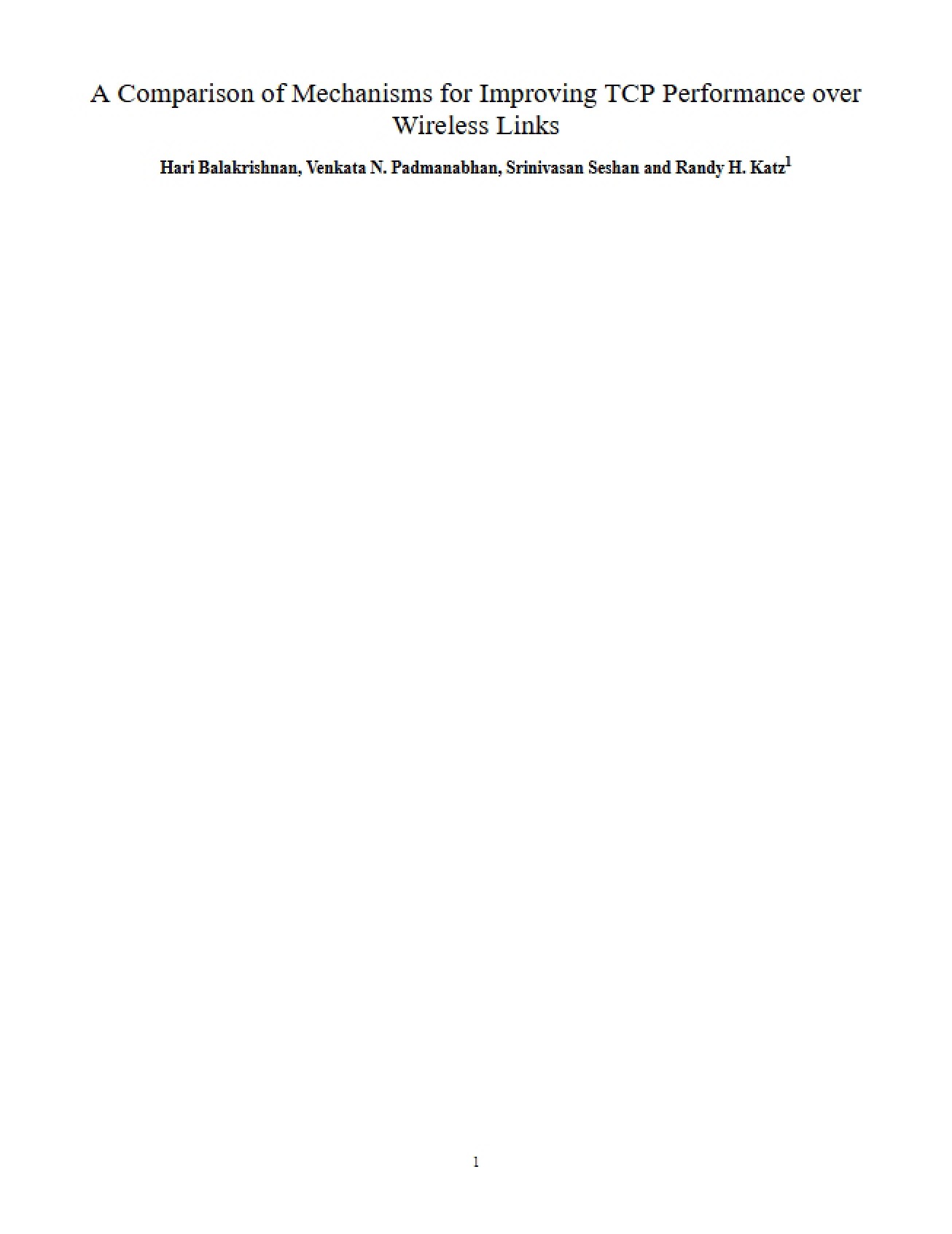Mechanism Comparison TCP Performance on Wireless Links