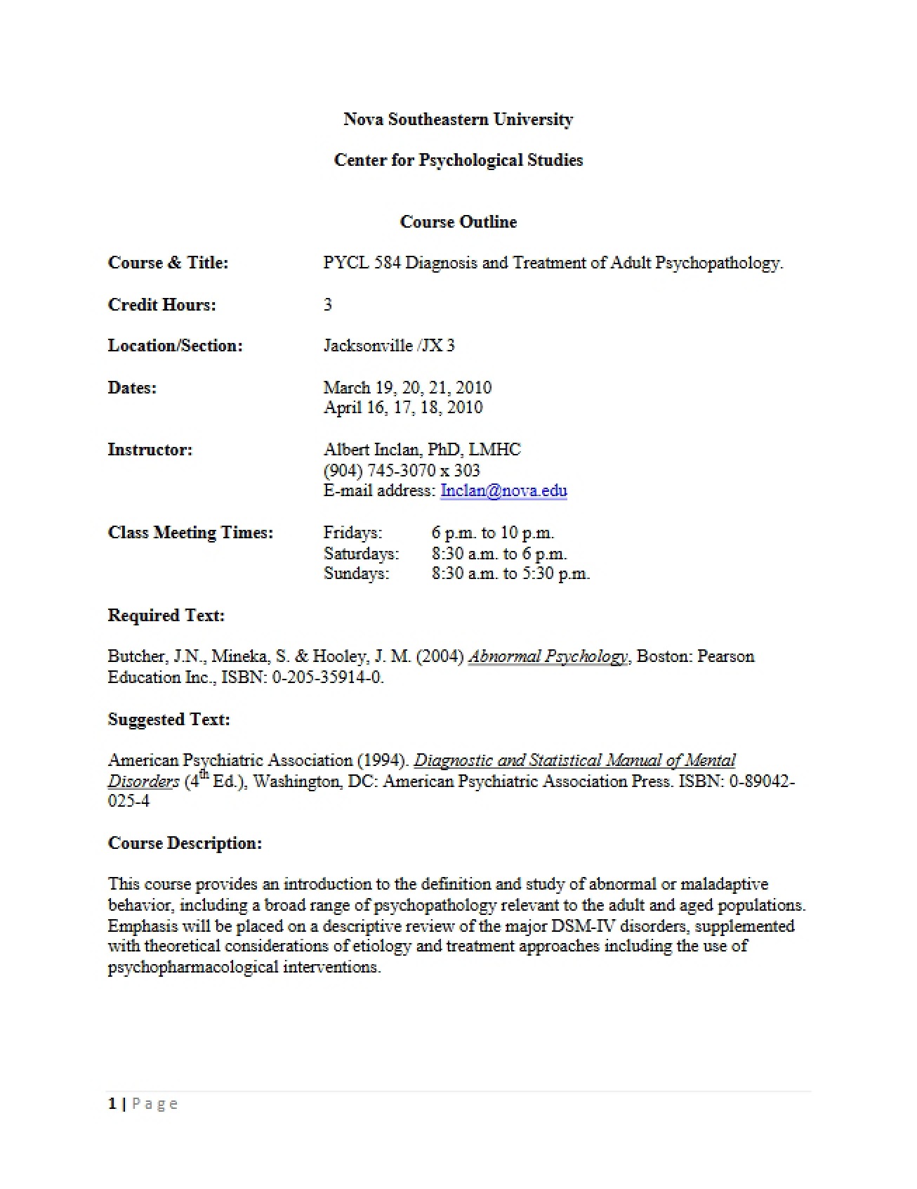 Adult Diagnosis and Treatment Outline