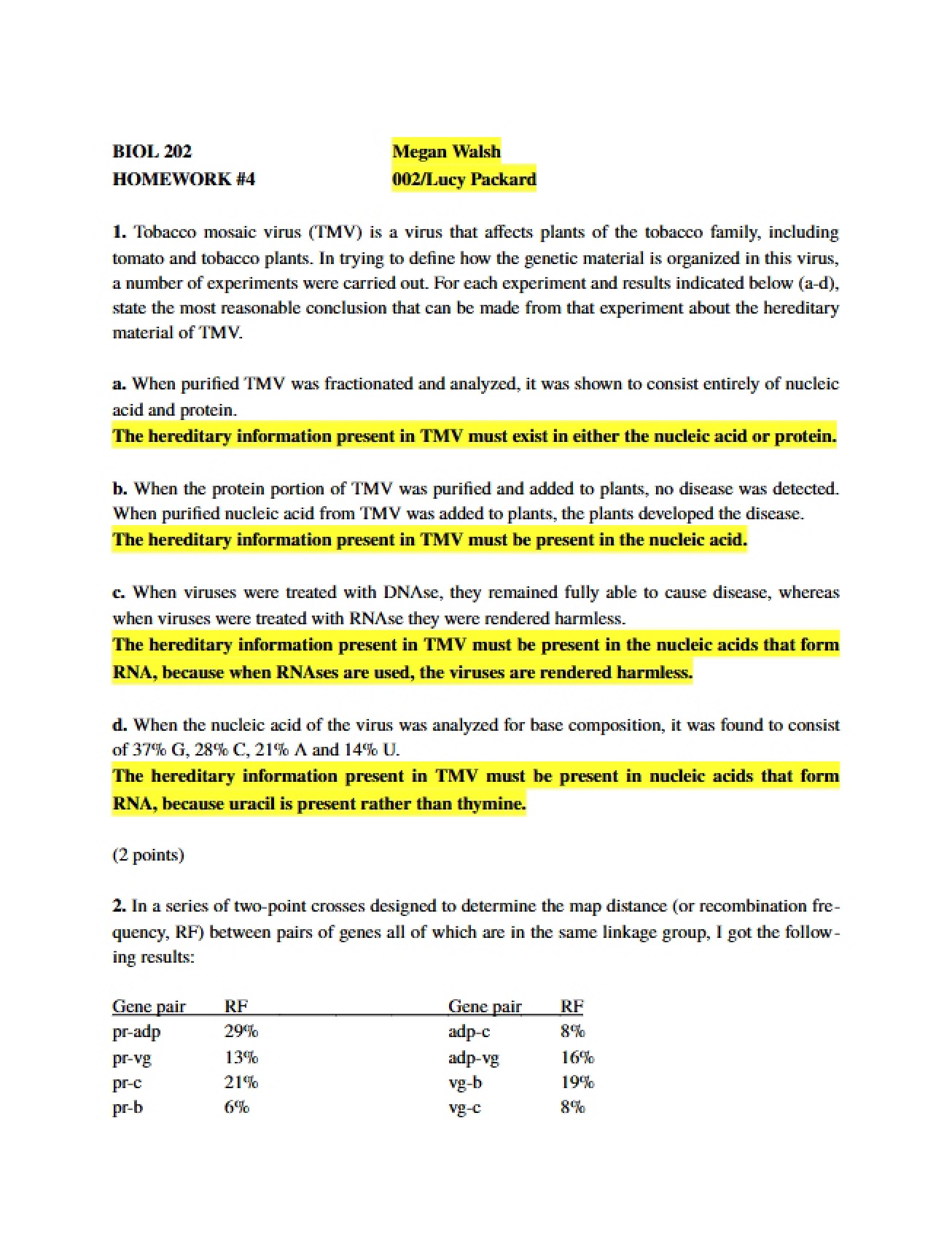 Genetics Bio HW 4