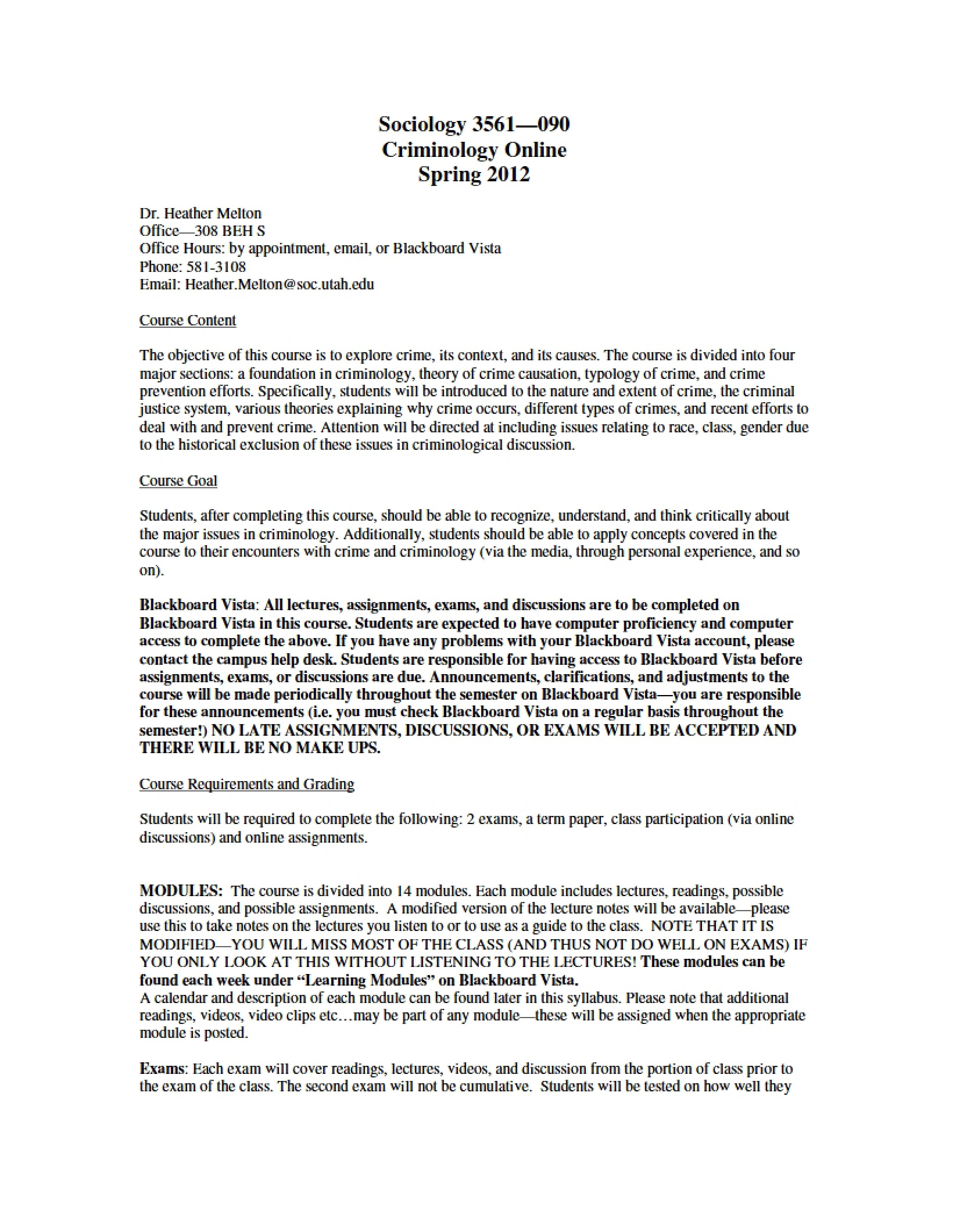 Sociology 3561 Course Outline
