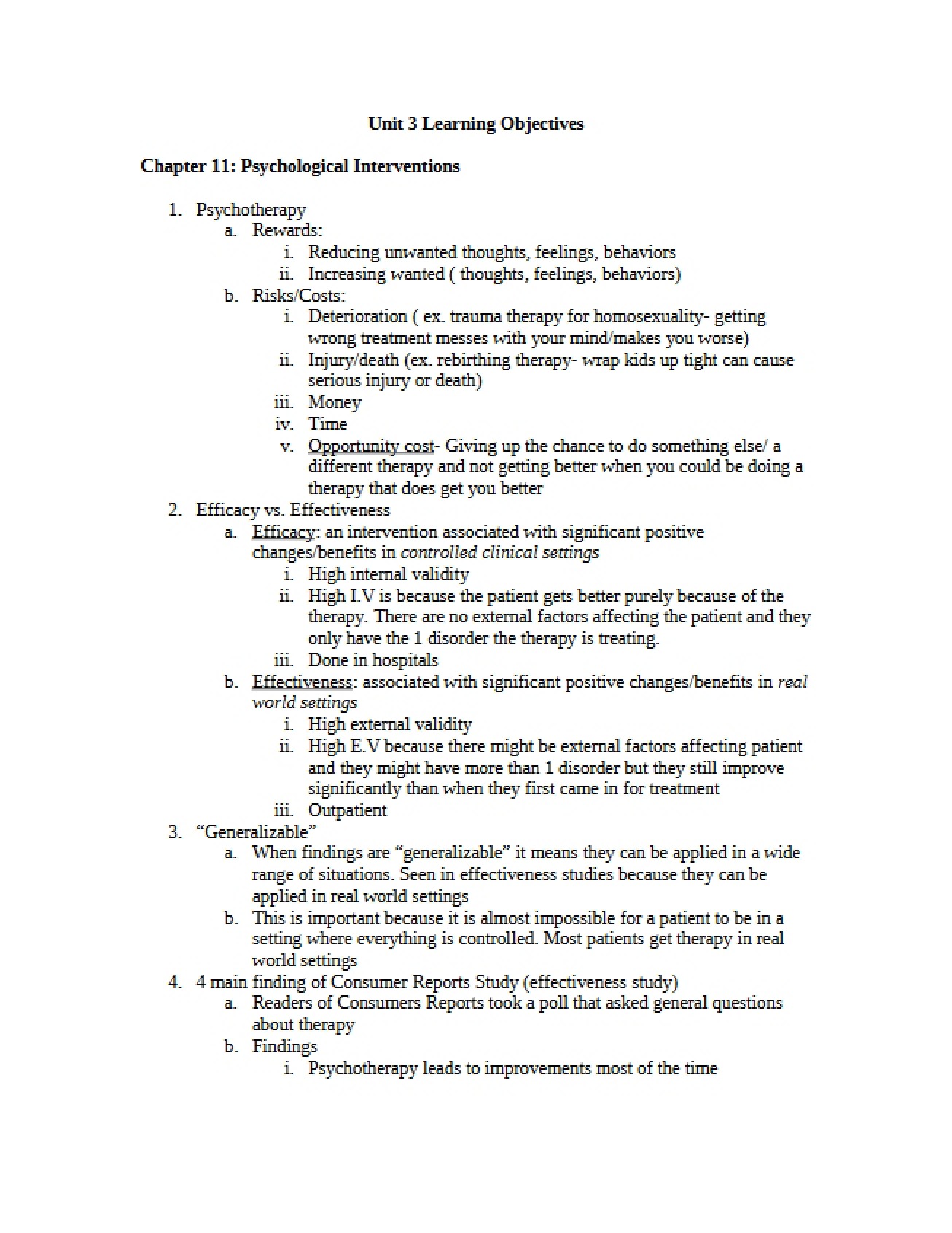 Learning Objectives for the Third Unit