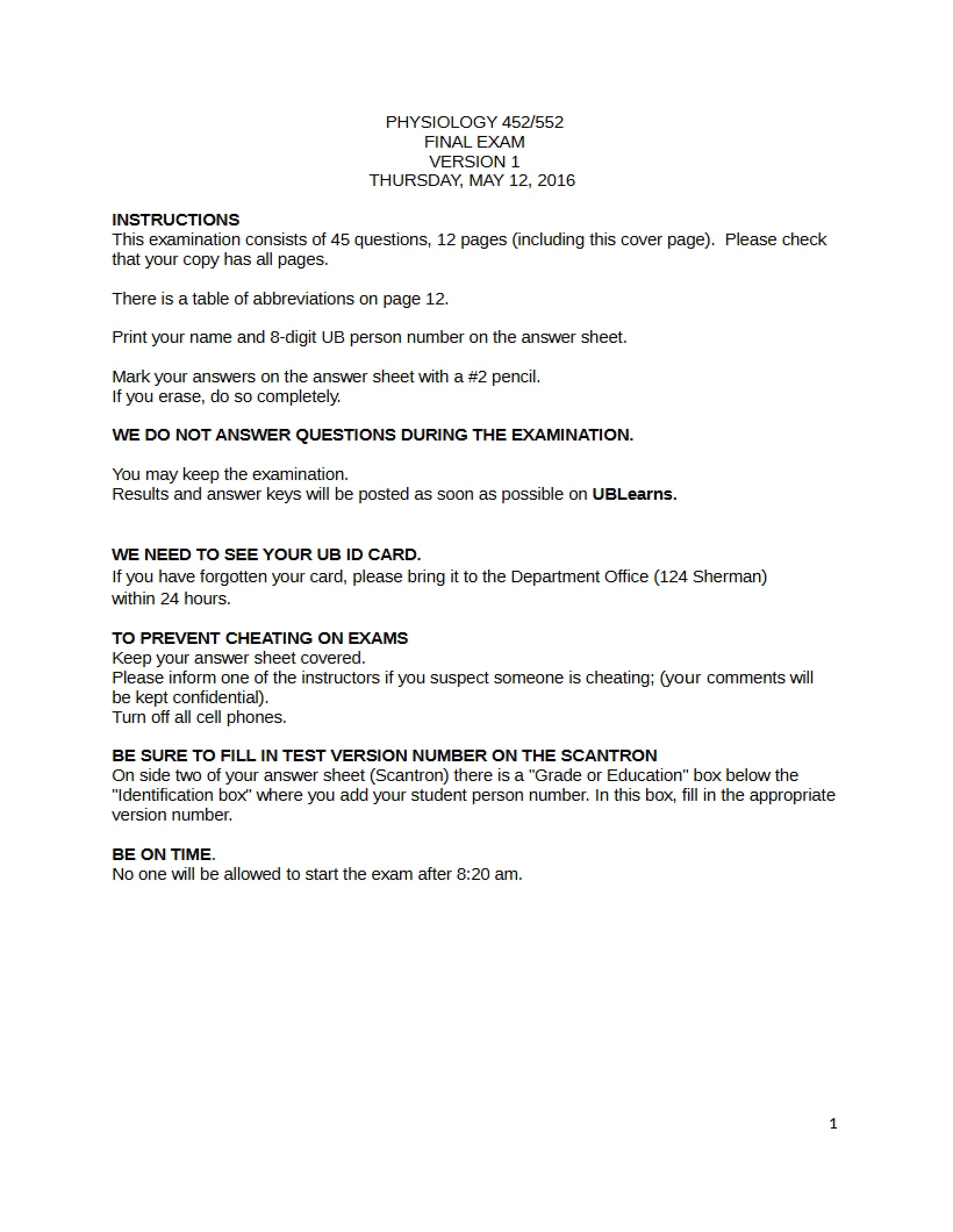 Physiology Final Examination