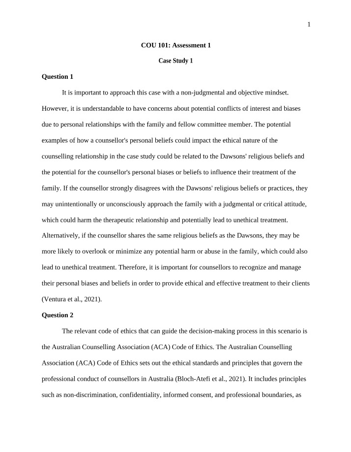 COU 101 Case Study 1 - Assessment 1