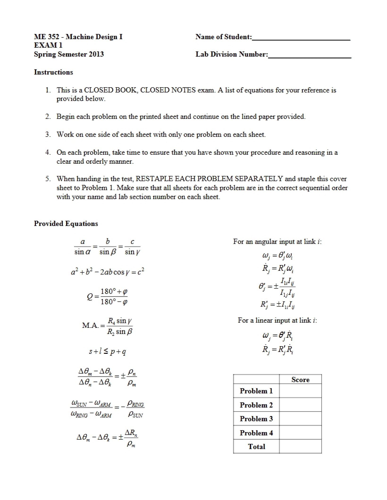 Spring 2013 Exam One F