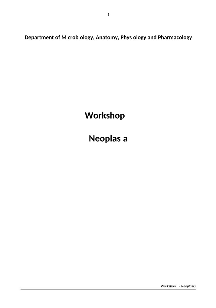 Neoplasia Workshop 4