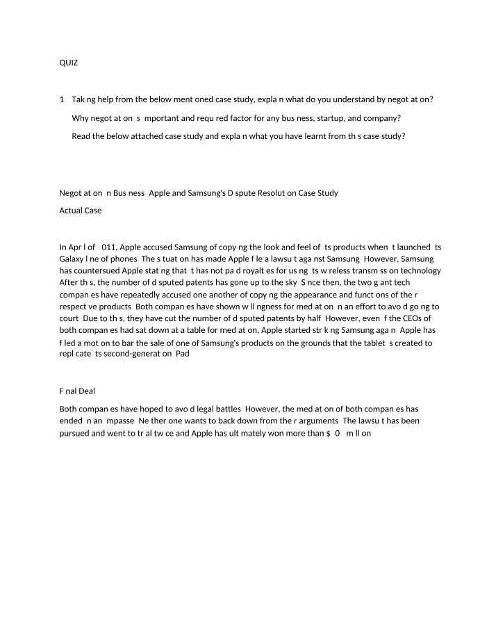 Apple and Samsung Negotiation Case Study - Quiz 4