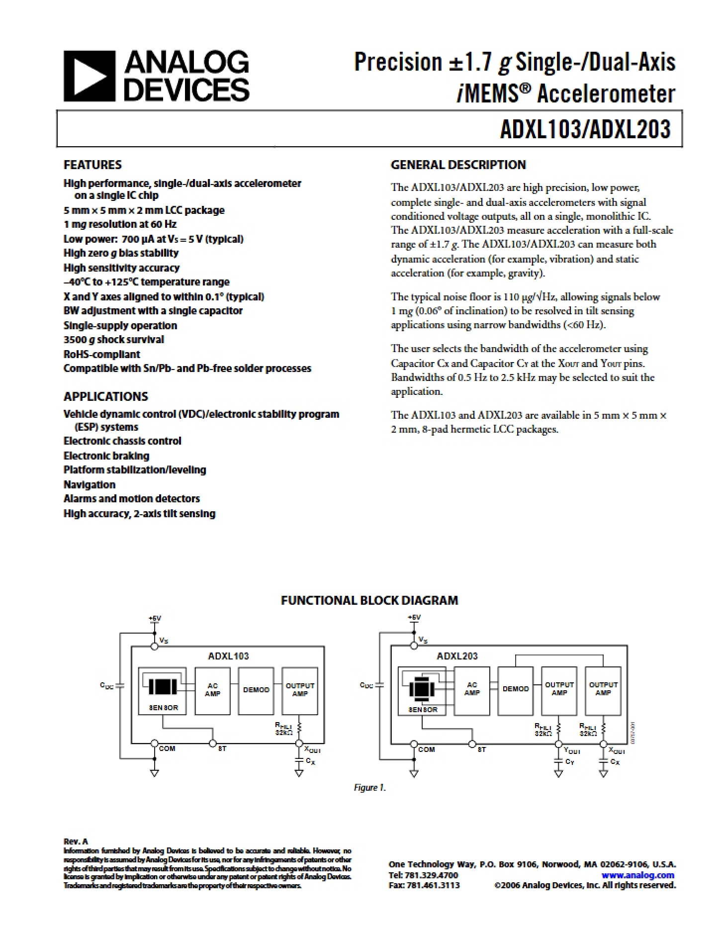 MEMS Accelerometer Single Dual Axis
