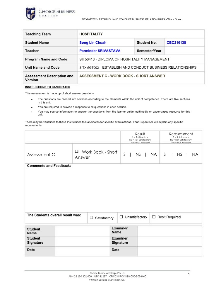 Assessment C Workbook