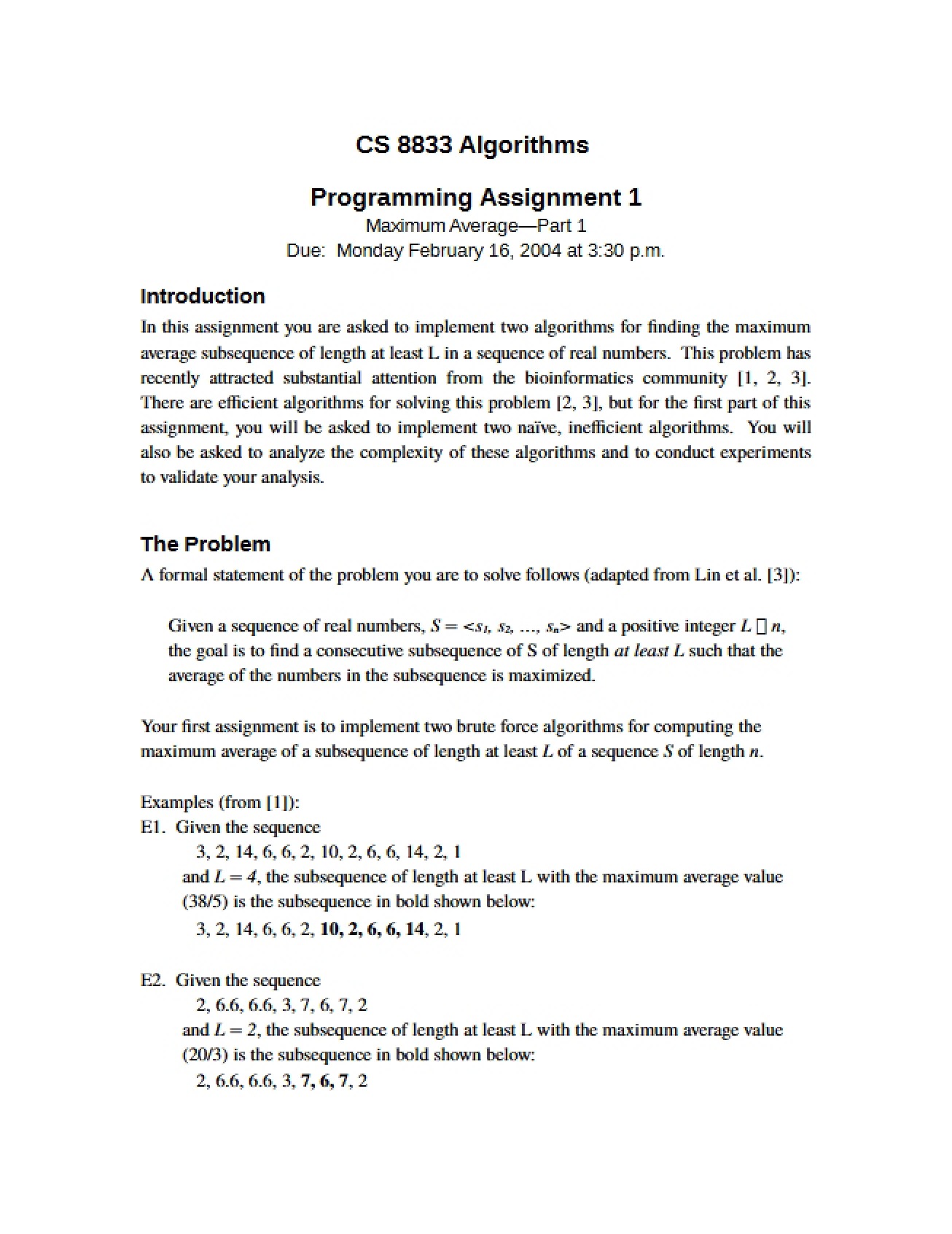 Assignment One for Programming