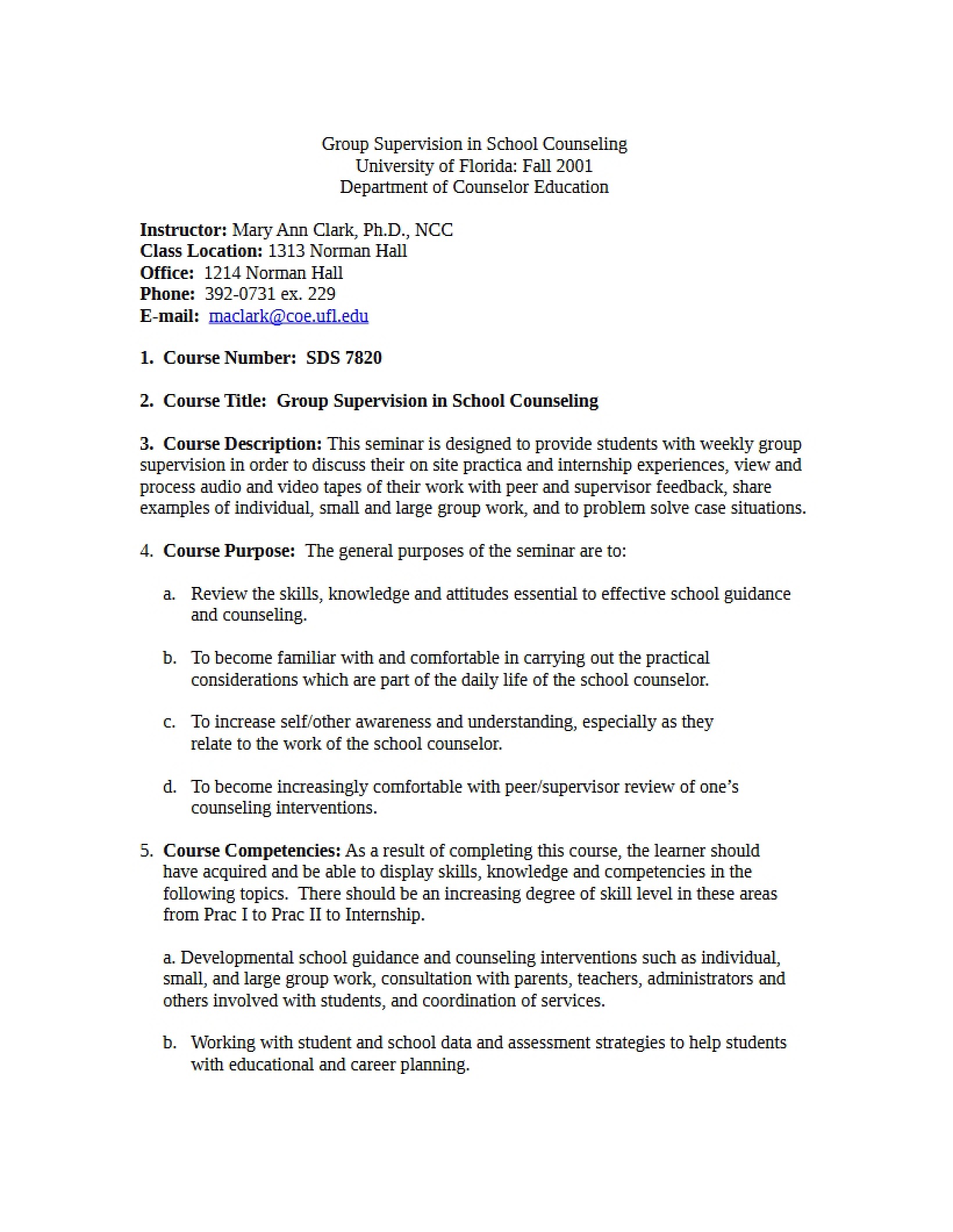 Syllabus for Fall 2001