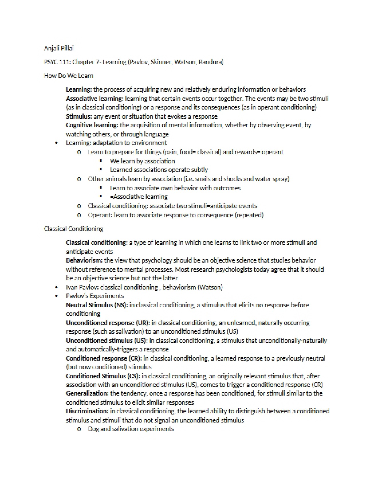 Process of Learning as Described in Chapter Seven