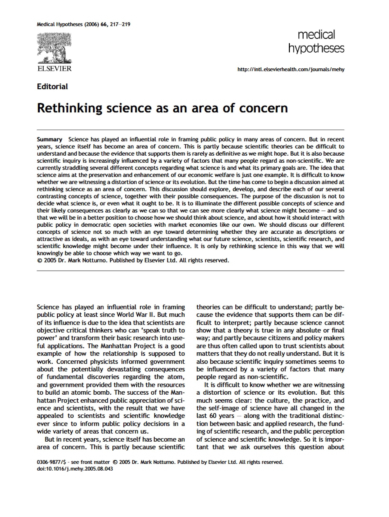 Science as an Area of Concern Rethinking