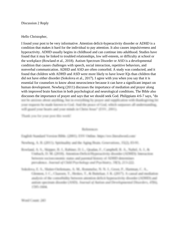 Reply to Discussion 2 - ADHD and ASD