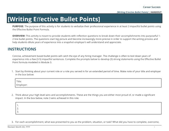 Writing Effective Bullet Points - A Guide