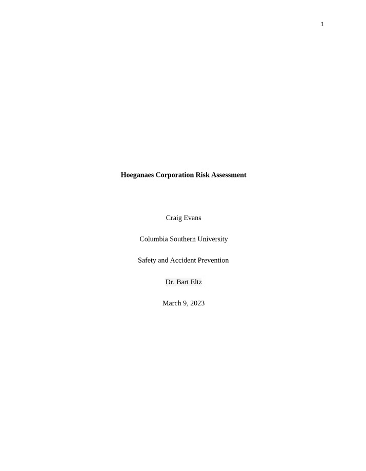 Risk Assessment for Hoeganaes Corporation