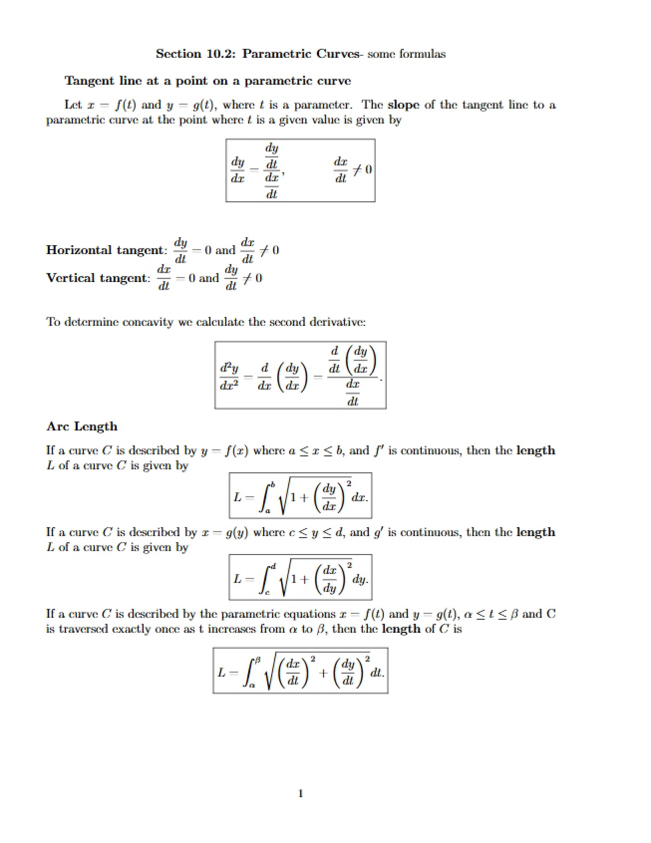 Parametric Curves (Sec 10.2)