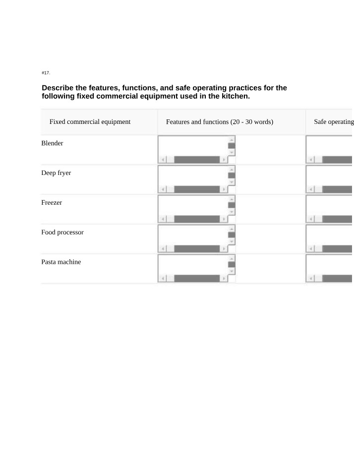 Worksheet on Commercial Kitchen Equipment Features, Functions, and Safe Operating Practices