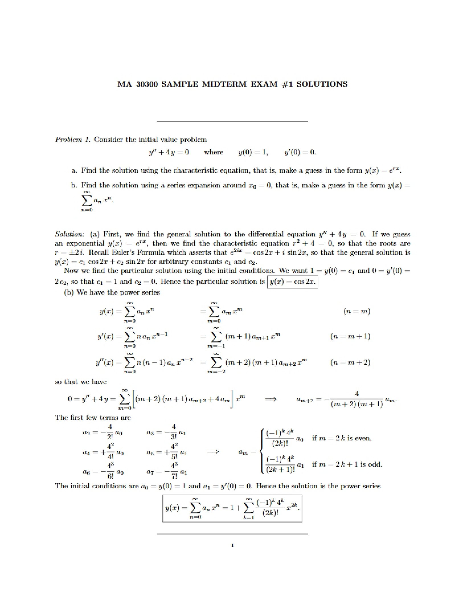Sample Solutions for Midterm One