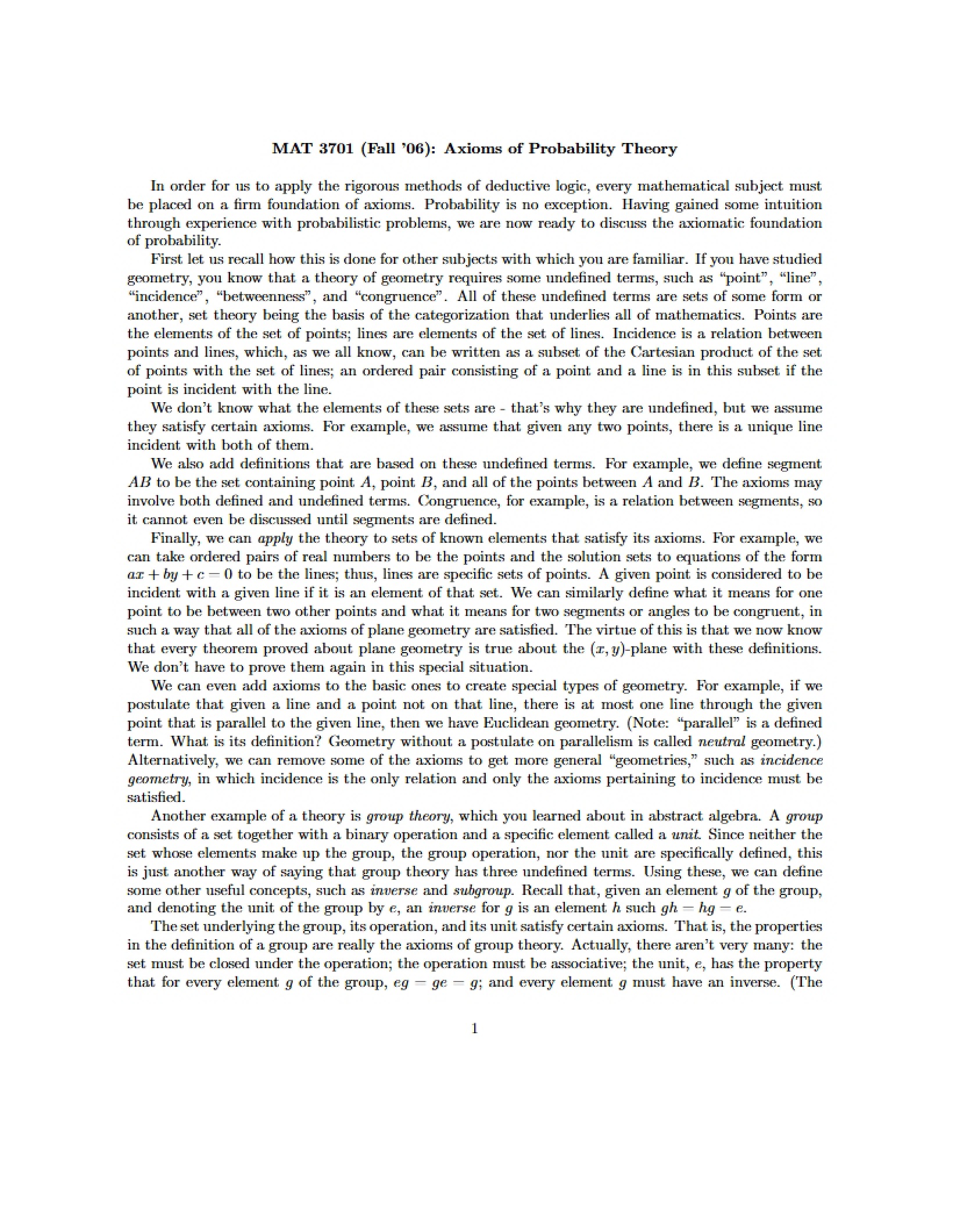 Axioms - Probability And Statistics I