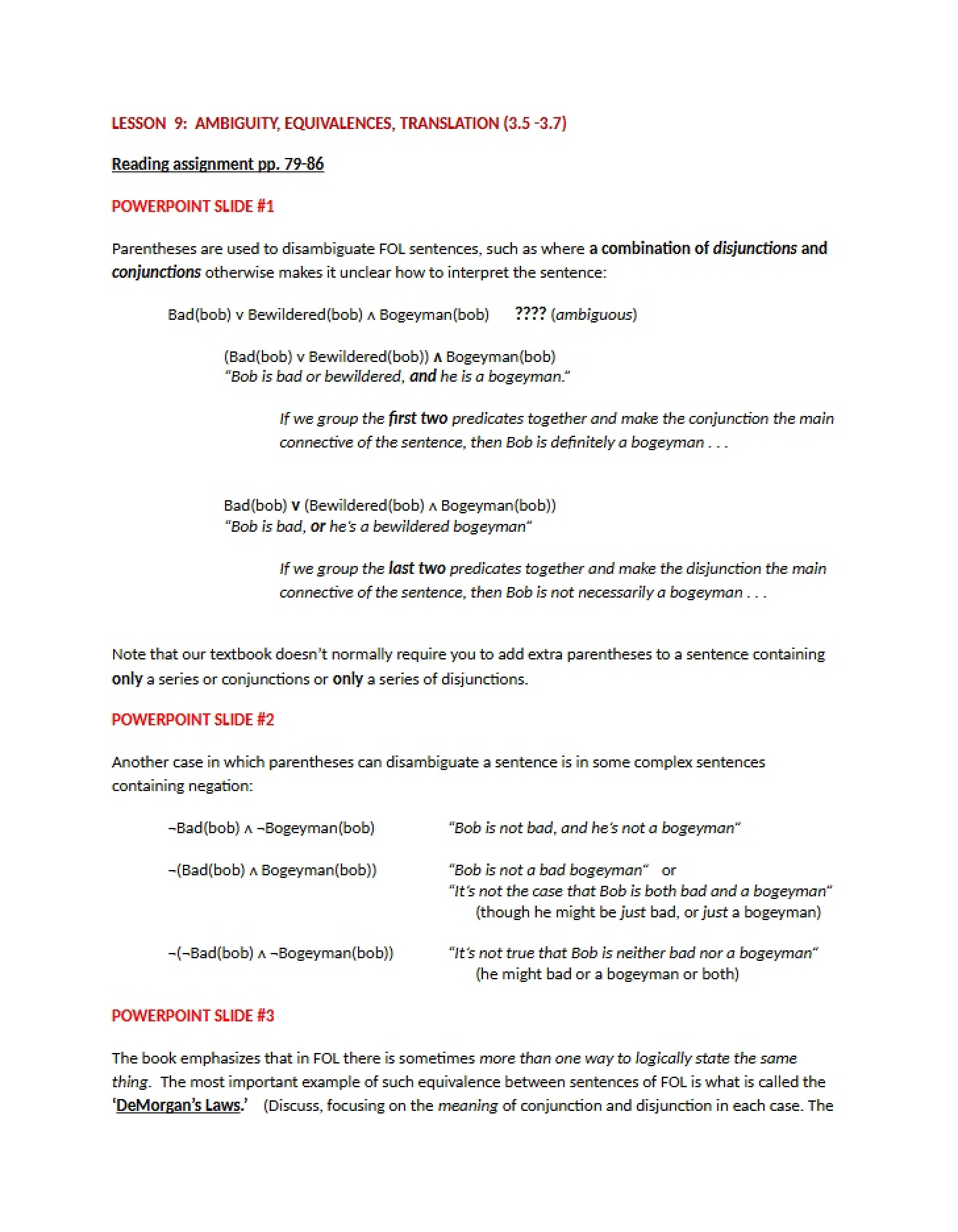Lesson Nine Lecture Notes - Part One