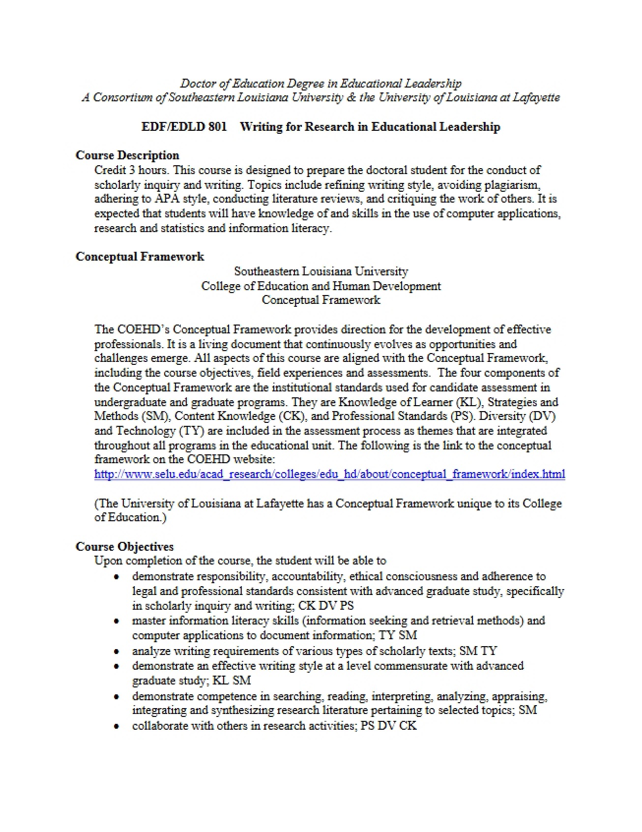 Syllabus for a Writing for Research in Educational Leadership Course