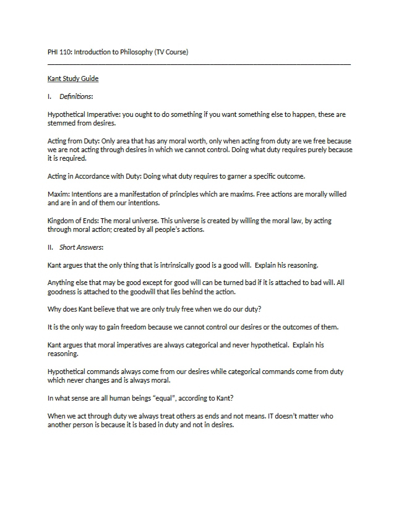 Philosophy Study Guide