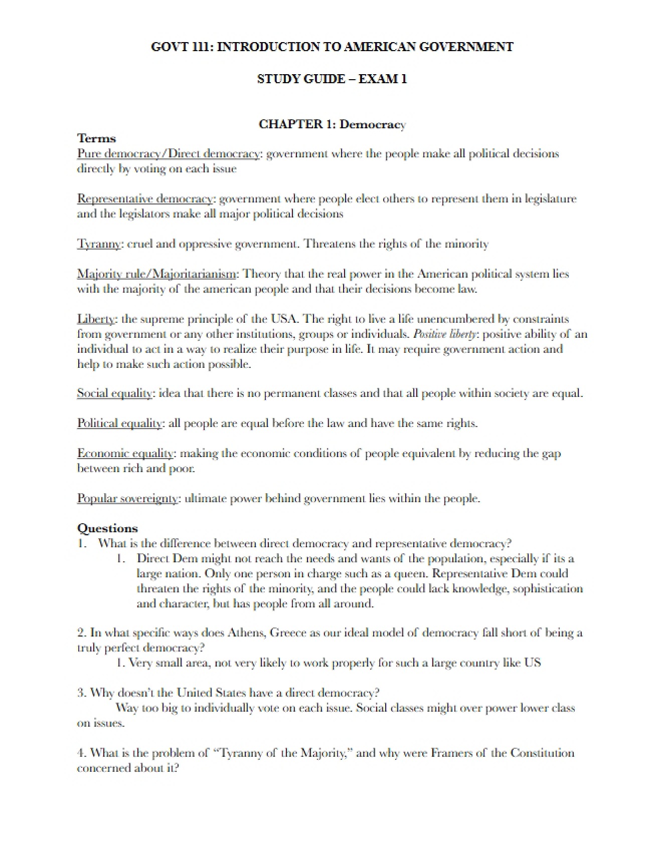 Exam One Study Guide