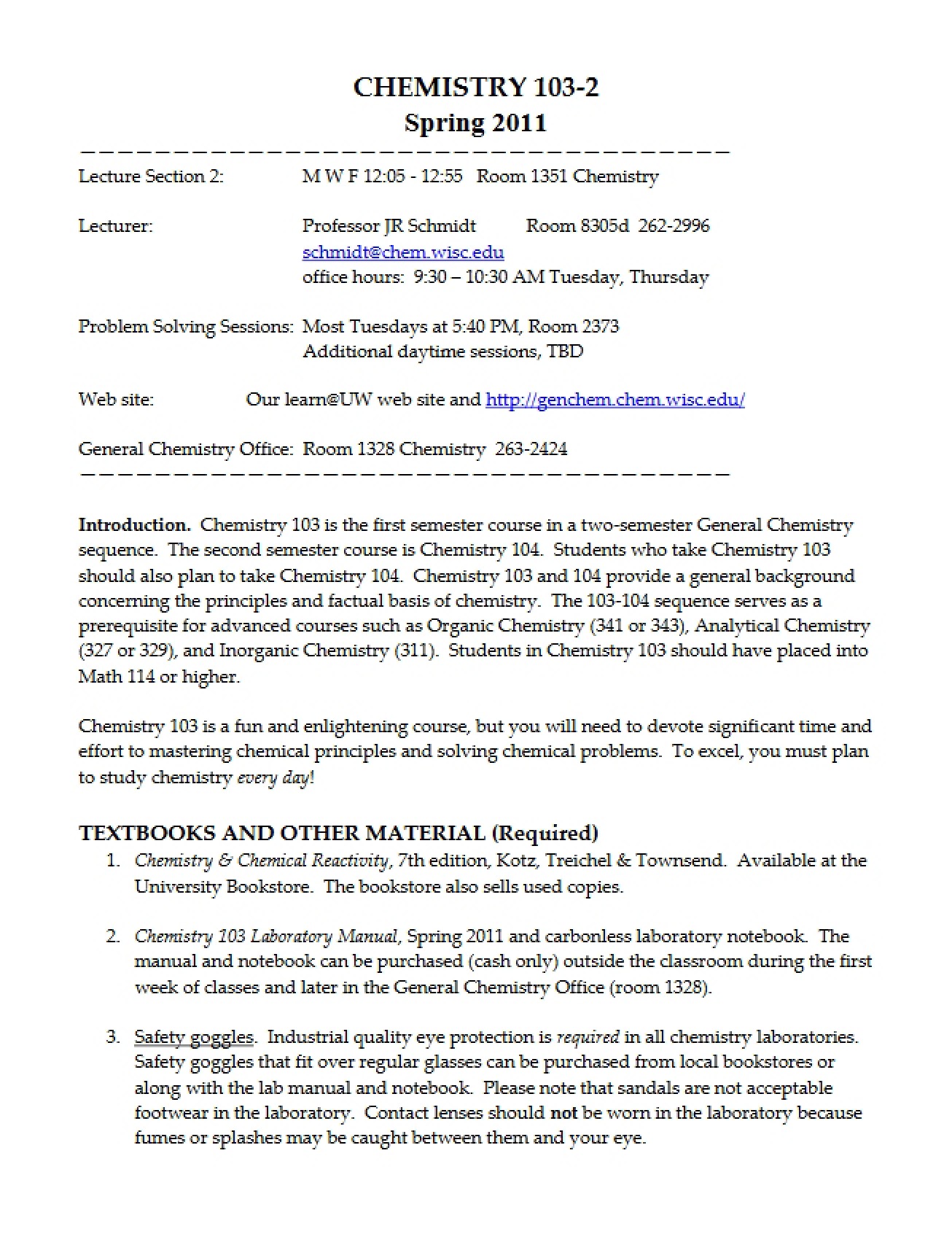 Course Syllabus Chemistry 103